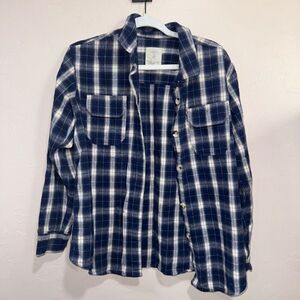 Japna Plaid Collection Size Medium Blue Plaid Heavy weight 100% Cotton Button Up